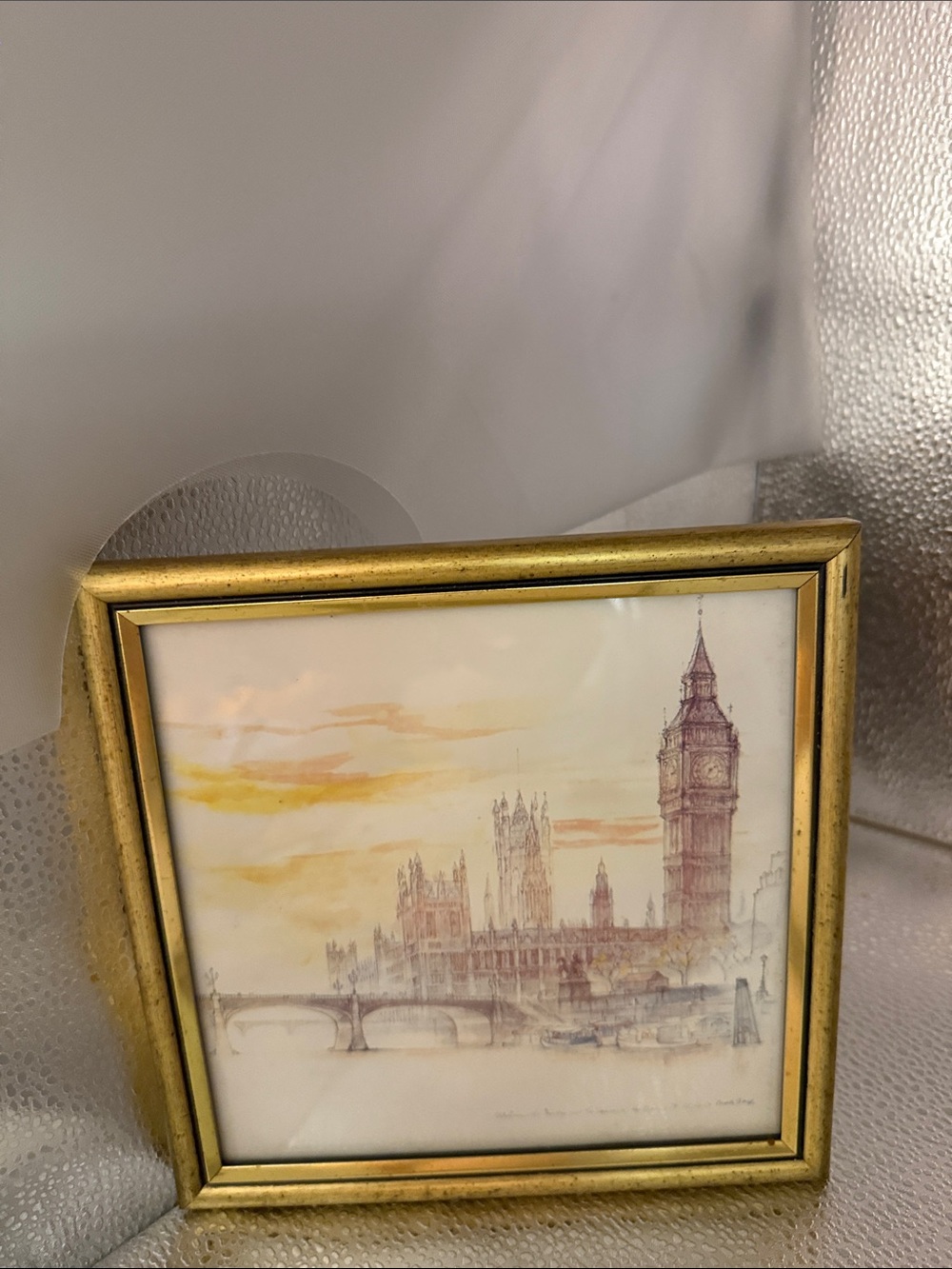 Vintage Water Color depicting the House of Parliament and Big Ben in London